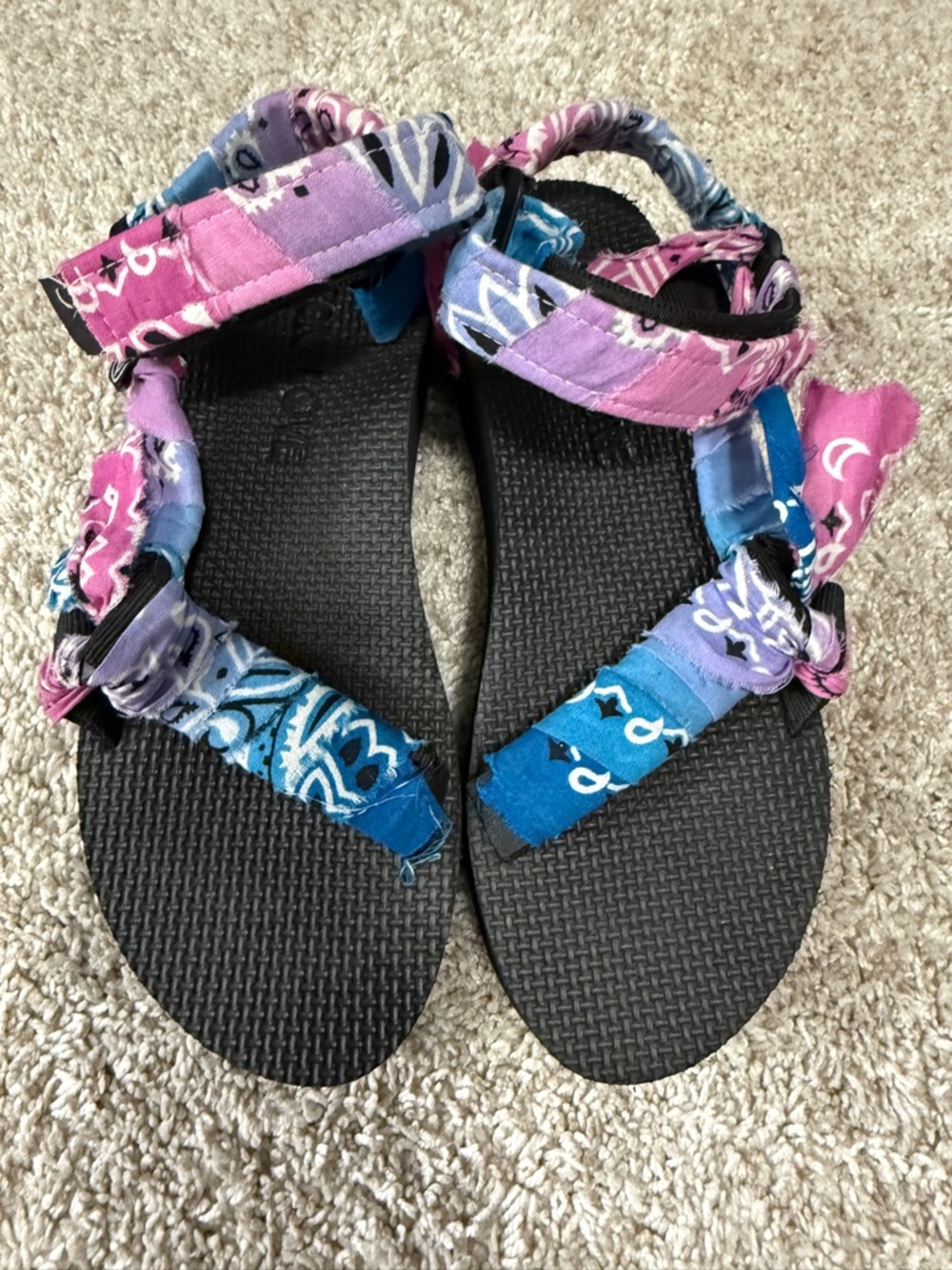 Arizona Love Trekky Multicolor Bandana Strap Sandals in Pink, Purple, Blue